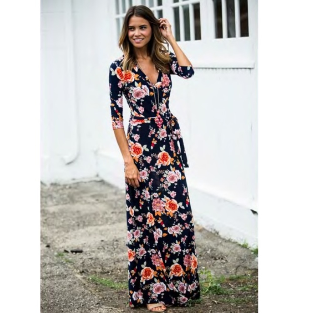 FLORAL WRAP MAXI DRESS